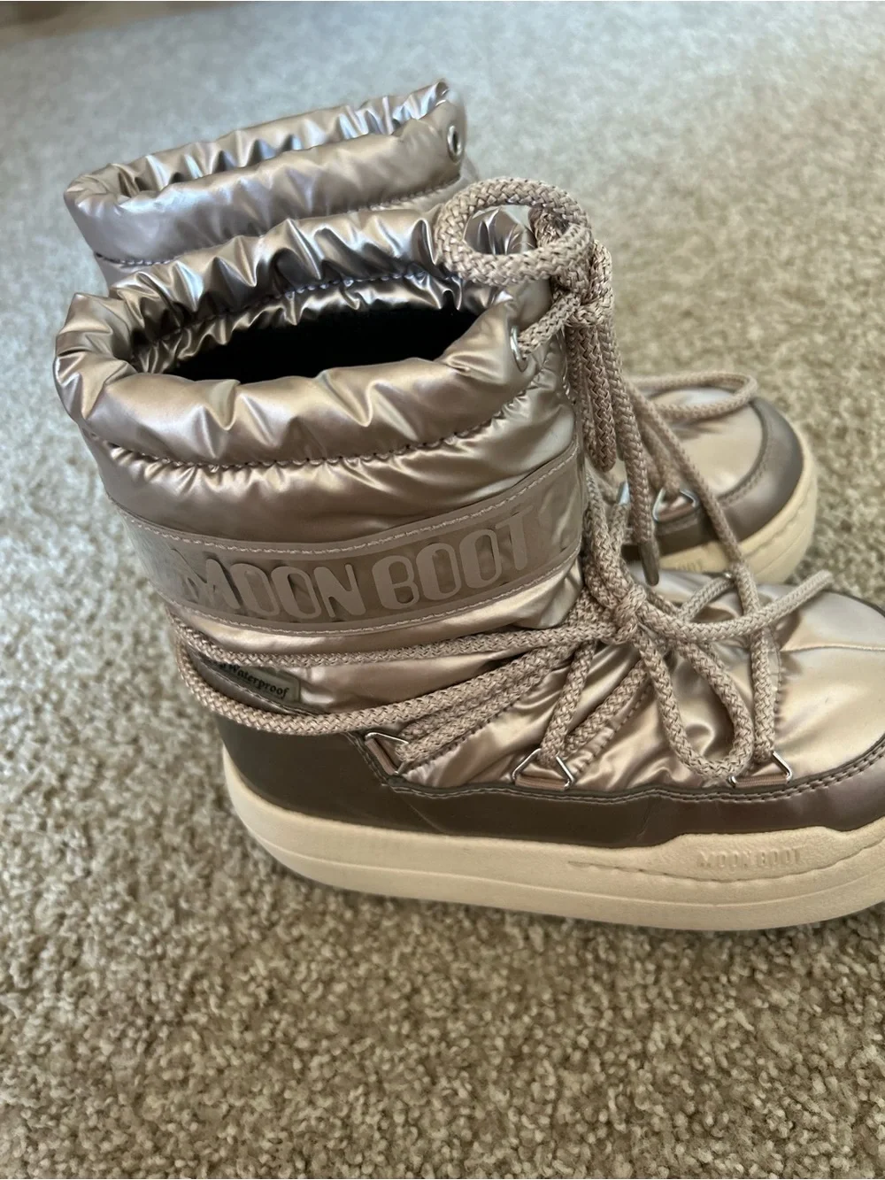 Moon Boot Kids Metallic Rose Gold Puffy Winter Boots